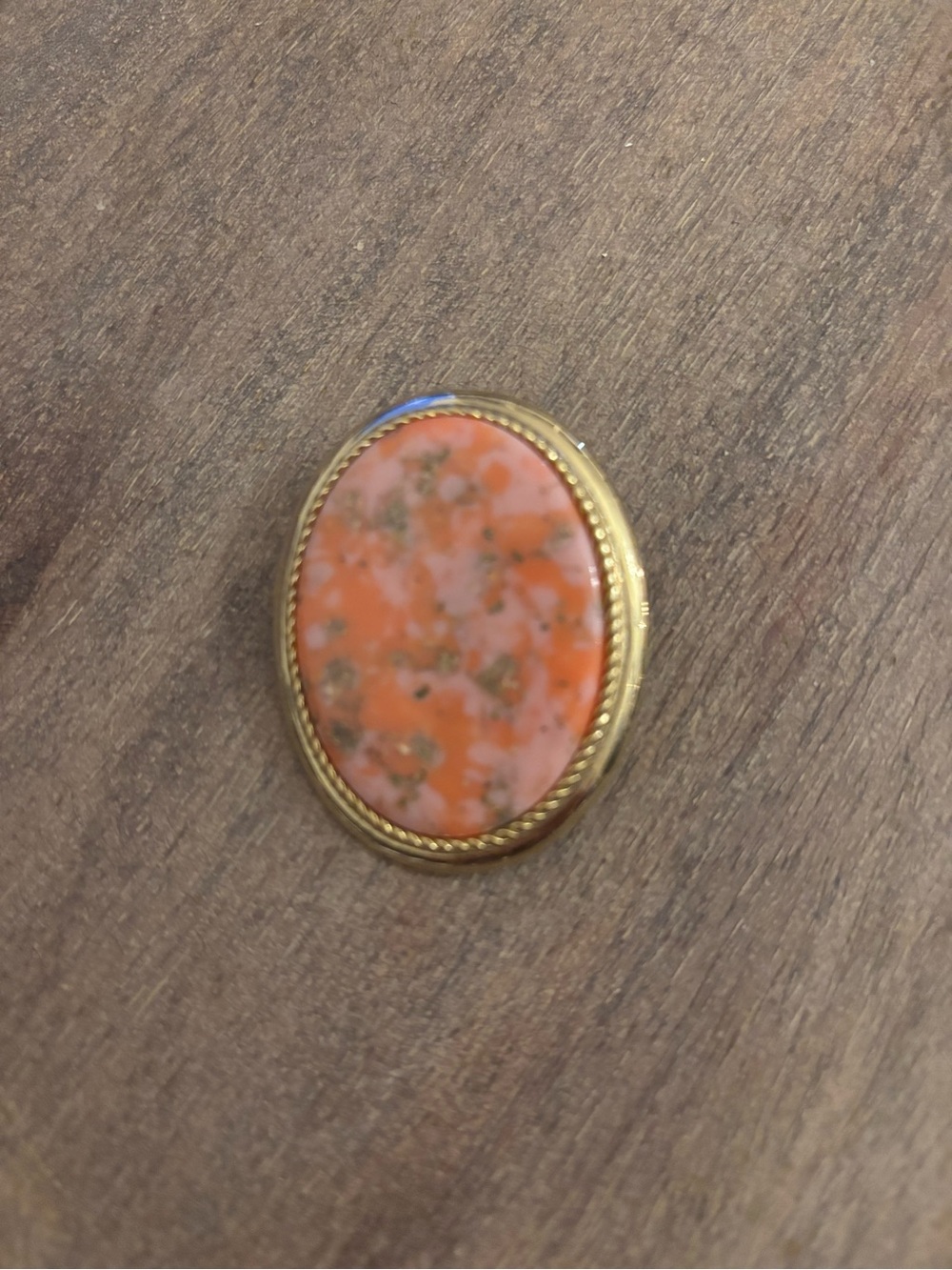 Sarah Coventry Gold-Tone Brooch with Orange Speckled Cabochon